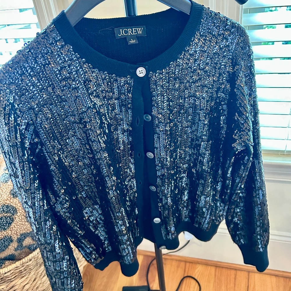 J. Crew Black Sequin Cardigan SZ S